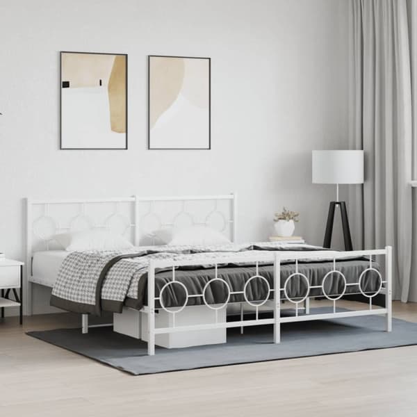vidaXL sengeramme med sengegavl og fodgærde 180x200 cm metal hvid