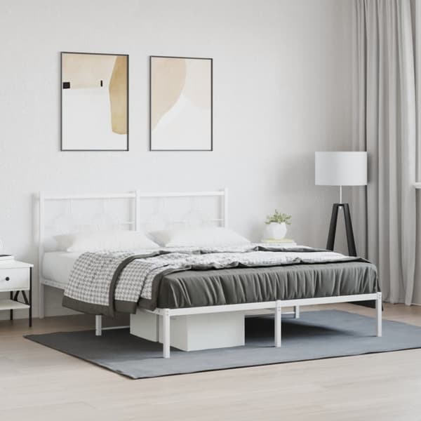 vidaXL sengeramme med sengegavl 150x200 cm metal hvid