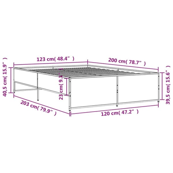vidaXL sengestel 120x200 cm konstrueret træ og metal sonoma-eg
