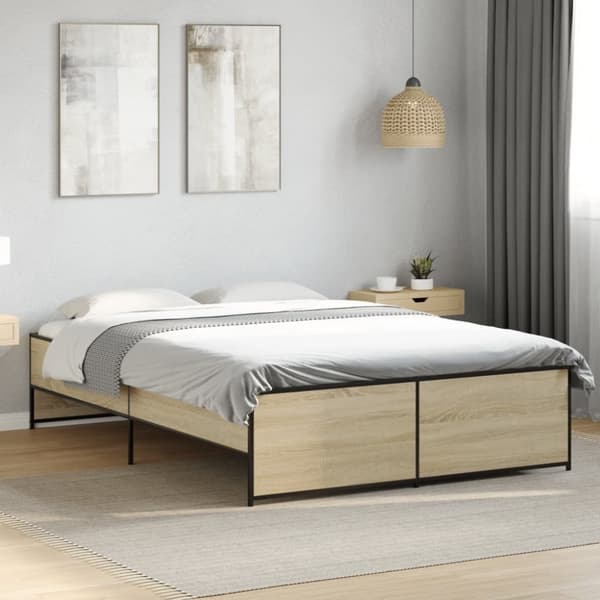vidaXL sengestel 120x200 cm konstrueret træ og metal sonoma-eg