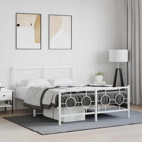 vidaXL sengeramme med sengegavl og fodgærde 140x190 cm metal hvid