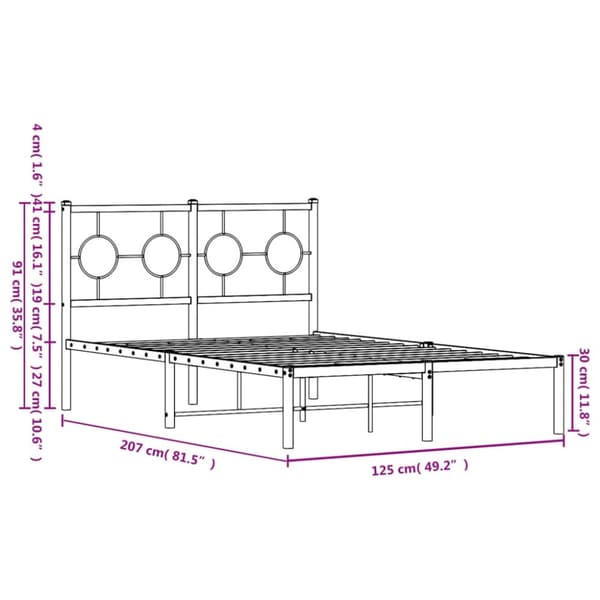vidaXL Sängram med huvudgavel metall vit 120x200 cm
