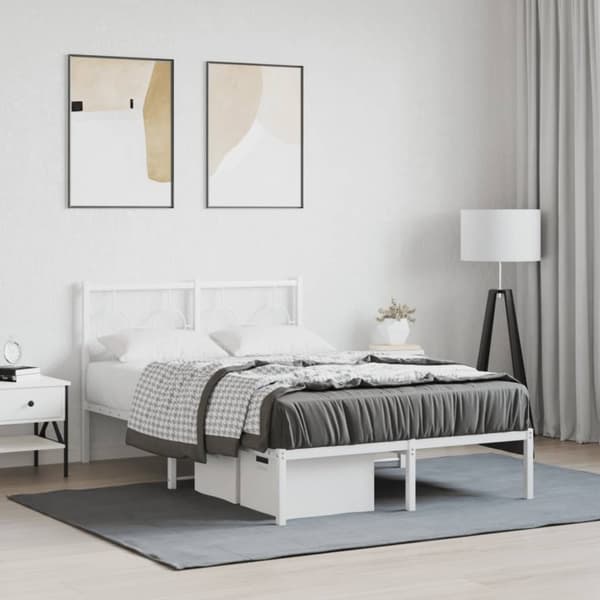 vidaXL Sängram med huvudgavel metall vit 120x200 cm