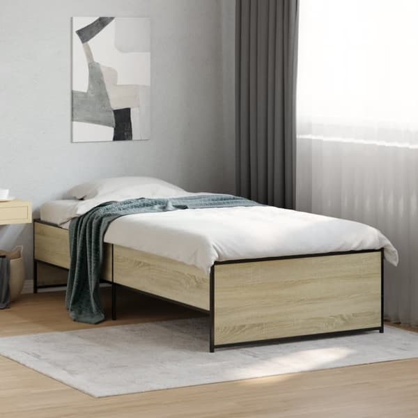 vidaXL sengeramme 90x200 cm konstrueret træ og metal sonoma-eg