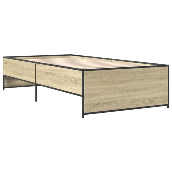 vidaXL Sängynrunko Sonoma-tammi 90x200 cm tekninen puu ja metalli