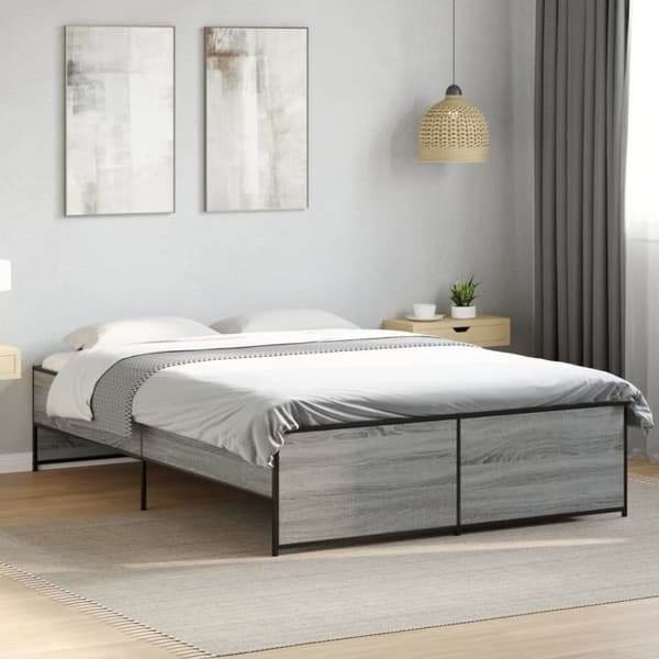 vidaXL Sängynrunko harmaa Sonoma 120x190 cm tekninen puu ja metalli