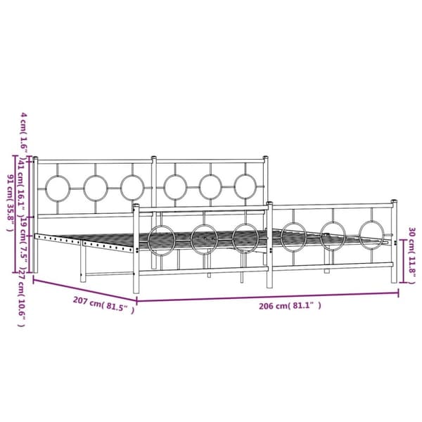 vidaXL sengeramme med sengegavl og fodgærde 200x200 cm metal hvid