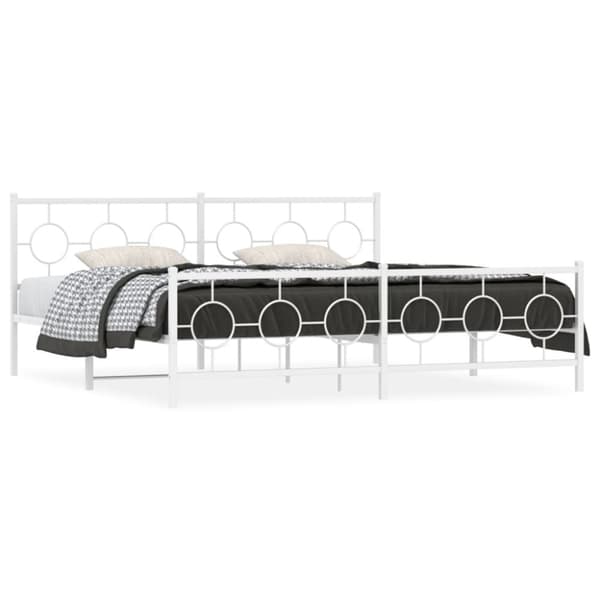vidaXL sengeramme med sengegavl og fodgærde 200x200 cm metal hvid