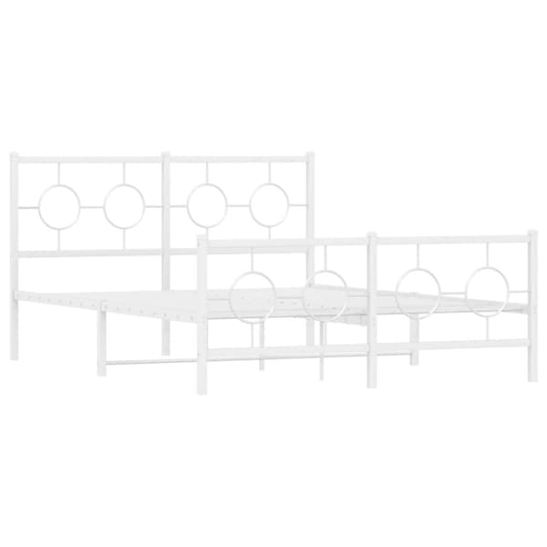 vidaXL sengeramme med sengegavl og fodgærde 135x190 cm metal hvid