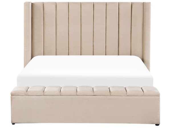 Vannseng Beige Fløyel 160 x 200 cm Oppbevaringsbenk Høy sengegavl Glamorøs Moderne Innredning Soverom