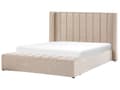 Miniatyrbild 4 av 11: Vattensäng Beige Sammet 180 x 200 cm Dubbelstorlek med Madrass Högt Nackstöd med Förvaringsbänk