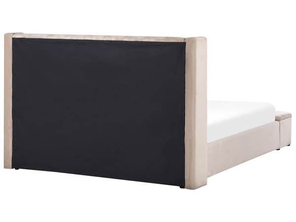 Vattensäng Beige Sammet 180 x 200 cm Dubbelstorlek med Madrass Högt Nackstöd med Förvaringsbänk