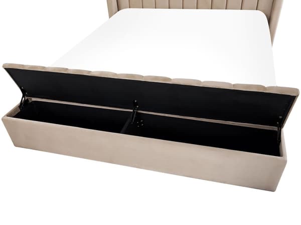 Vattensäng Beige Sammet 180 x 200 cm Dubbelstorlek med Madrass Högt Nackstöd med Förvaringsbänk