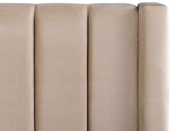 Vattensäng Beige Sammet 180 x 200 cm Dubbelstorlek med Madrass Högt Nackstöd med Förvaringsbänk