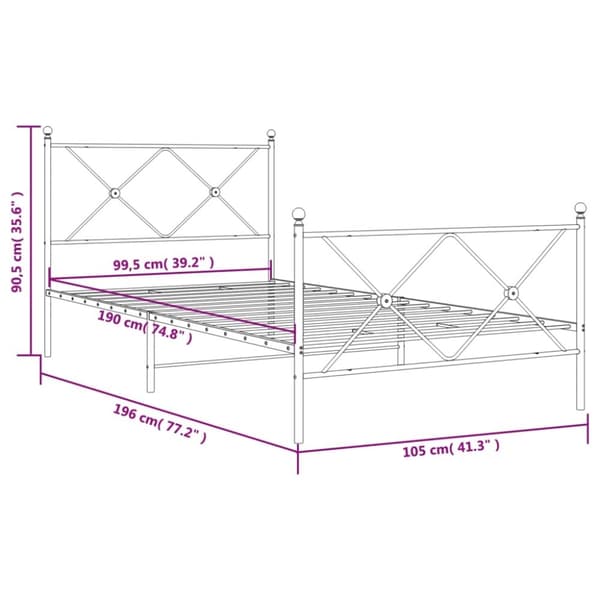 vidaXL sengeramme med sengegavl og fodgærde 100x190 cm metal sort