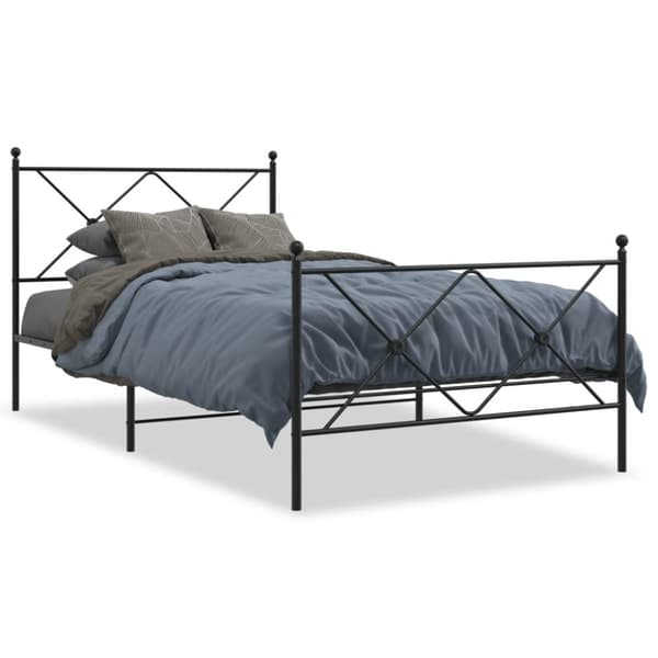 vidaXL sengeramme med sengegavl og fodgærde 100x190 cm metal sort