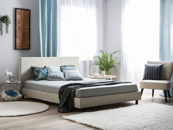 Vattensäng Lamellbas Sängram Beige Polyester Tyg 180 x 200 cm Klädd Modern Design