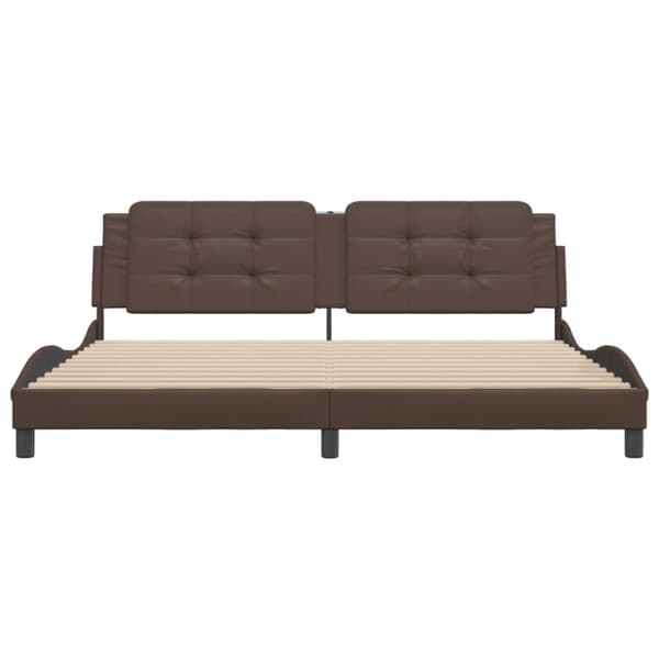 vidaXL Sengeramme med hodegavl brun 200x200 cm kunstlær