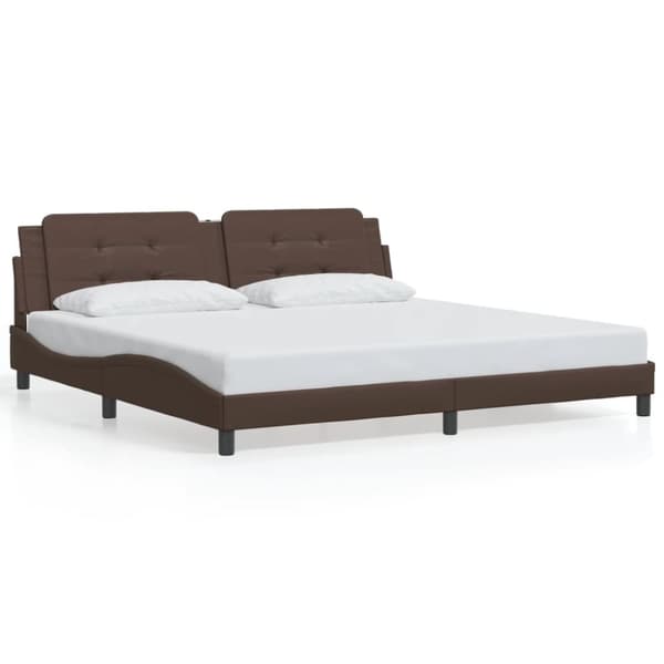 vidaXL Sengeramme med hodegavl brun 200x200 cm kunstlær