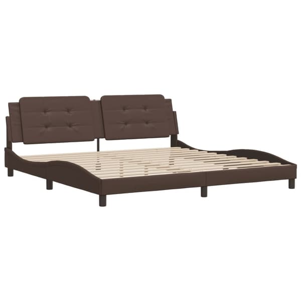 vidaXL Sengeramme med hodegavl brun 200x200 cm kunstlær