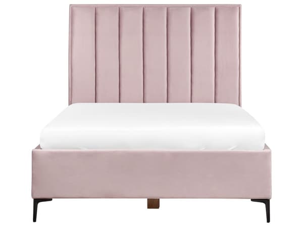 Sengeramme Rosa Fløyel 140 x 200 cm Svarte metallben Oppbevaringsrom Polstret sengegavl Soverom