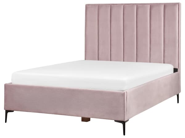 Sengeramme Rosa Fløyel 140 x 200 cm Svarte metallben Oppbevaringsrom Polstret sengegavl Soverom