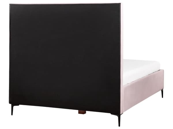 Sengeramme Rosa Fløyel 140 x 200 cm Svarte metallben Oppbevaringsrom Polstret sengegavl Soverom