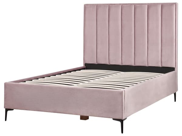 Sengeramme Rosa Fløyel 140 x 200 cm Svarte metallben Oppbevaringsrom Polstret sengegavl Soverom