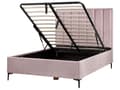 Miniatyrbilde 1 av 11: Sengeramme Rosa Fløyel 140 x 200 cm Svarte metallben Oppbevaringsrom Polstret sengegavl Soverom