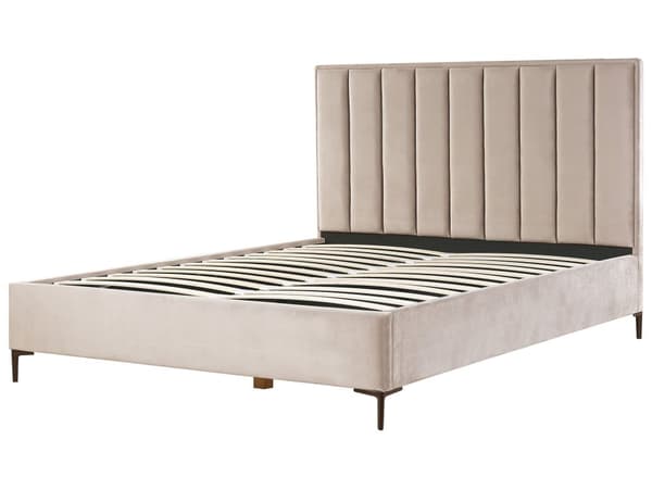 Sengeramme Taupe Fløyel 180 x 200 cm Svarte metallben Oppbevaringsrom Polstret sengegavl Soverom