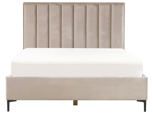 Sengeramme Taupe Fløyel 160 x 200 cm Svarte metallben Oppbevaringsrom Polstret sengegavl Soverom