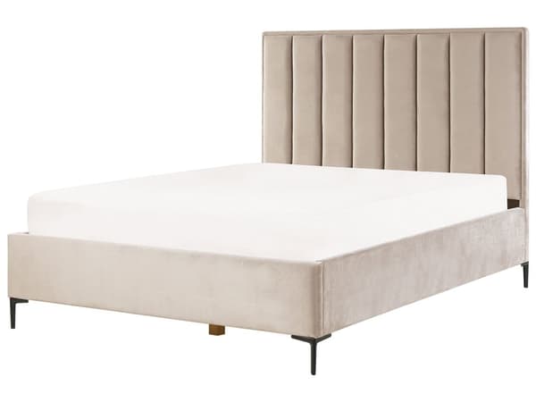 Sengeramme Taupe Fløyel 160 x 200 cm Svarte metallben Oppbevaringsrom Polstret sengegavl Soverom