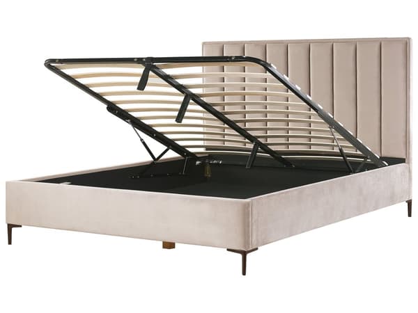 Sengeramme Taupe Velvet 180 x 200 cm Sorte metalben Opbevaringsrum Polstret hovedgærde Soveværelse