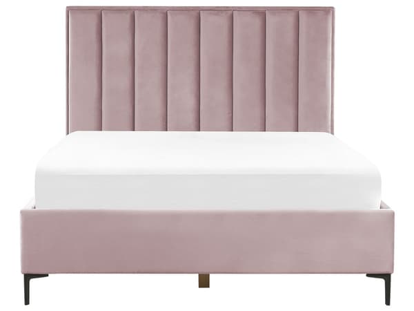 Sengeramme Pink Velour 160 x 200 cm Sorte metalben Opbevaringsrum Polstret hovedgærde Soveværelse
