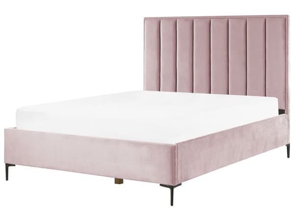 Sengeramme Pink Velour 160 x 200 cm Sorte metalben Opbevaringsrum Polstret hovedgærde Soveværelse