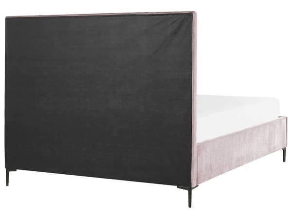 Sengeramme Pink Velour 160 x 200 cm Sorte metalben Opbevaringsrum Polstret hovedgærde Soveværelse