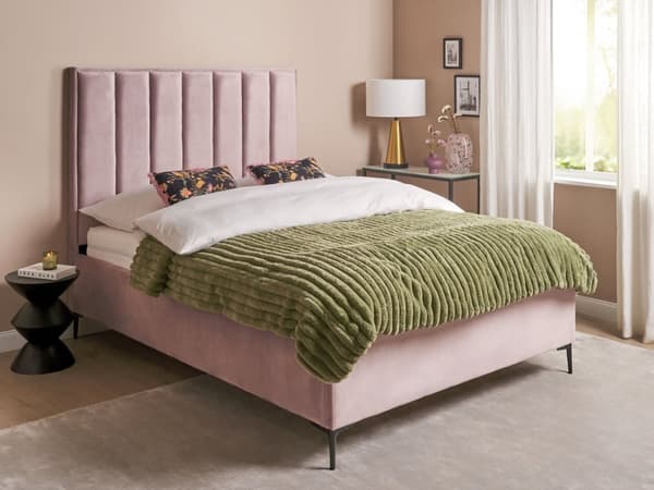 Sengeramme Pink Velour 160 x 200 cm Sorte metalben Opbevaringsrum Polstret hovedgærde Soveværelse