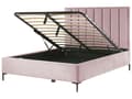 Miniatyrbillede 1 af 11: Sengeramme Pink Velour 160 x 200 cm Sorte metalben Opbevaringsrum Polstret hovedgærde Soveværelse