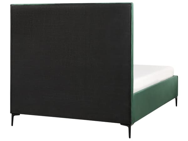 Sengeramme Mørkegrøn fløjl 140 x 200 cm Sorte metalben Opbevaringsrum Polstret hovedgærde Soveværelse