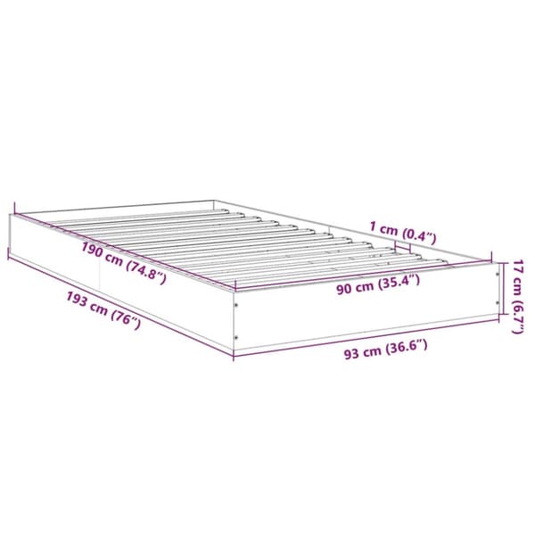 vidaXL Sengeramme betonggrå 90x190 cm konstruert tre