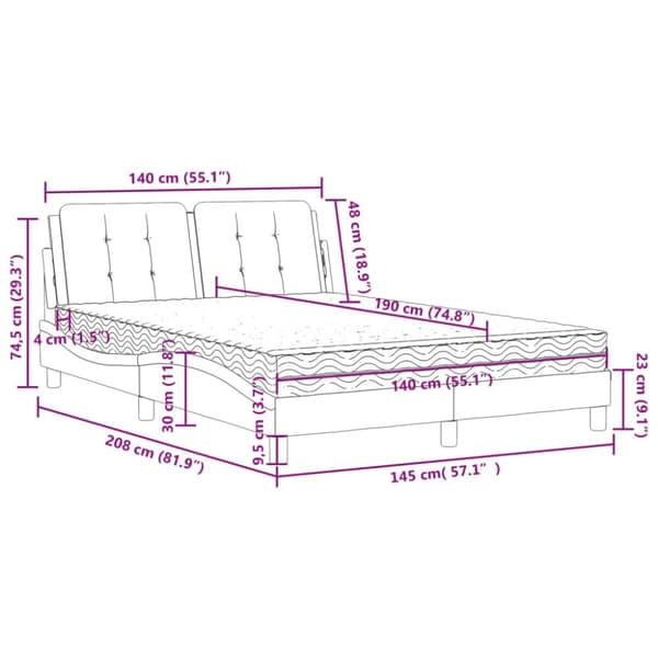 vidaXL Säng med madrass vit 140x190 cm konstläder