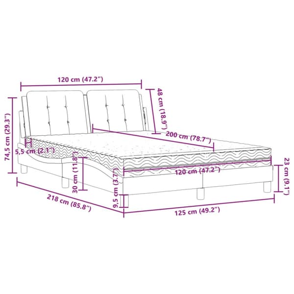 vidaXL Säng med madrass brun 120x200 cm konstläder