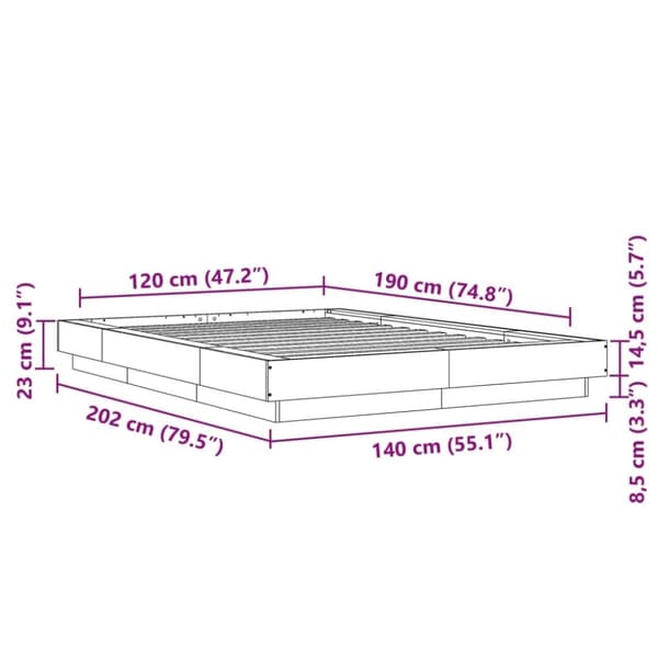 vidaXL Sengeramme sonoma eik 120x190 cm konstruert tre