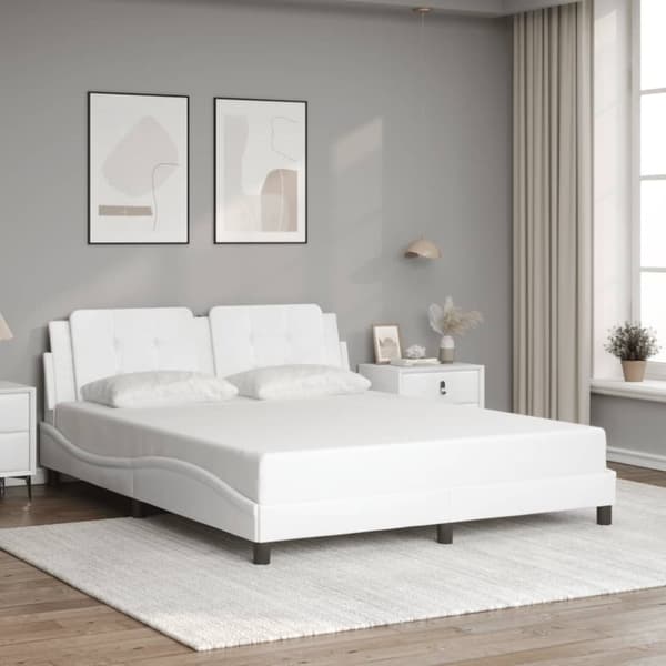 vidaXL Sengeramme med LED-lys hvit 160x200 cm kunstig lær