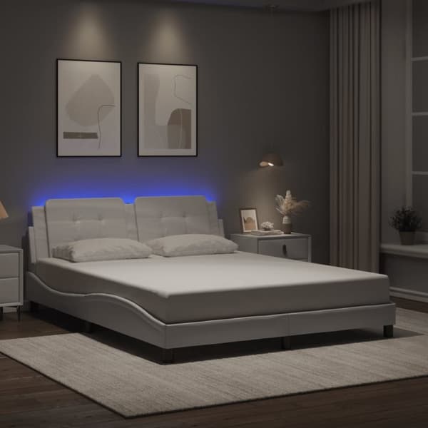 vidaXL Sengeramme med LED-lys hvit 160x200 cm kunstig lær