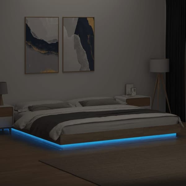 vidaXL Sengeramme med LED-lys sonoma eik 180x200 cm konstruert tre