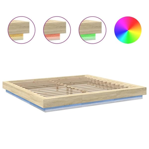 vidaXL Sengeramme med LED-lys sonoma eik 180x200 cm konstruert tre