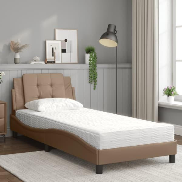 vidaXL Säng med madrass cappuccino 100x200 cm konstläder