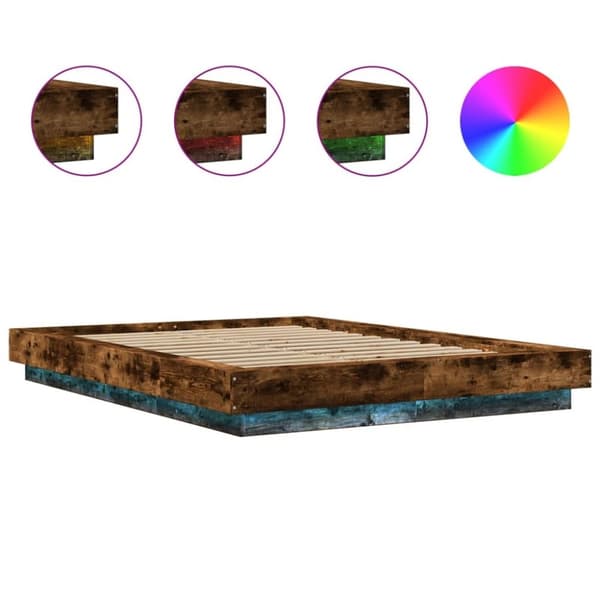vidaXL Sengeramme med LED-lys røkt eik 135x190 cm konstruert tre