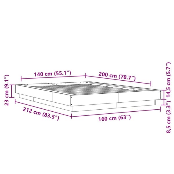 vidaXL Sengeramme grå sonoma 140x200 cm konstruert tre